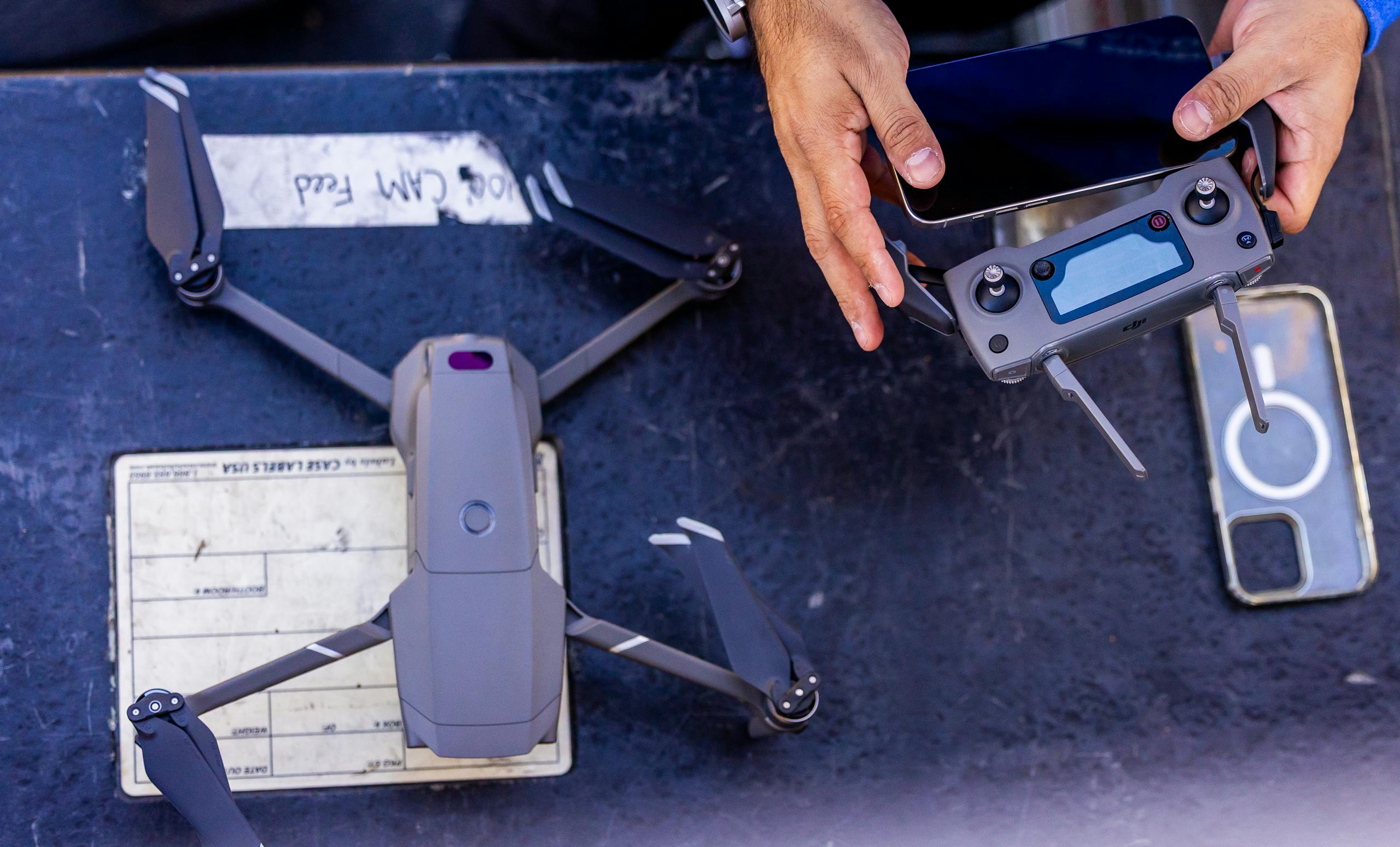 Drone and controller on table